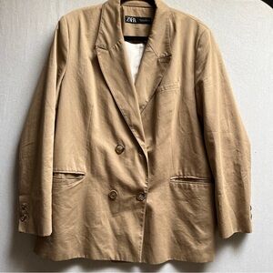 ZARA Oversized Double Breasted Tan Beige Tailored Blazer Jacket L
